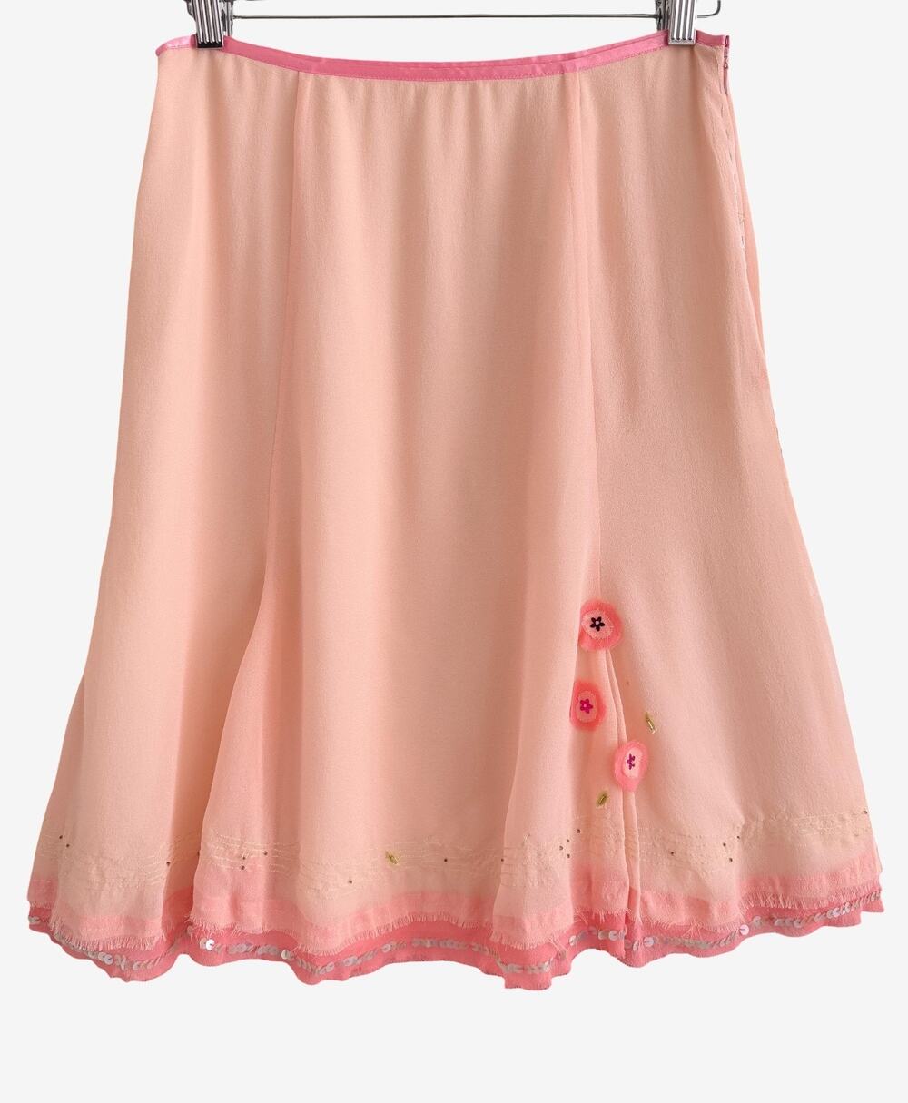 SOLD* Y2K Vintage Joy & Happiness Silk Chiffon Skirt Flower Applique Fairy